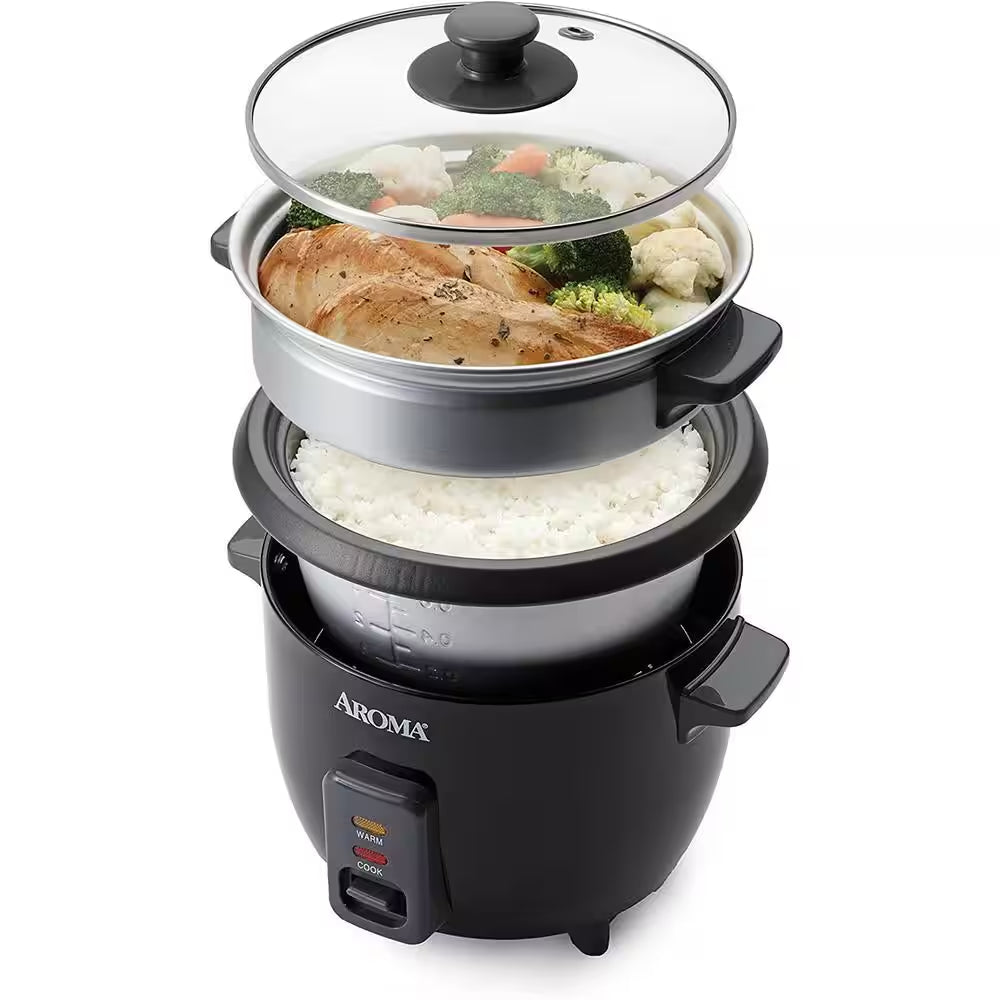 Essentials 6-Cup Rice Cooker with Removable Steam Tray - Black