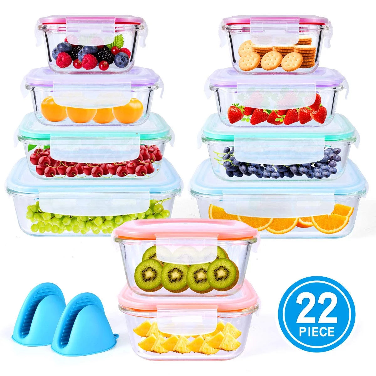 Essentials Glass Food Storage Airtight and Leakproof Containers Set - 20 Pieces